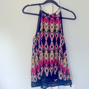 Multi-colored medium high neck top